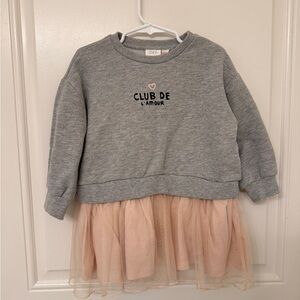 Zara Grey Sweatshirt Dress with Blush Tulle Skirt